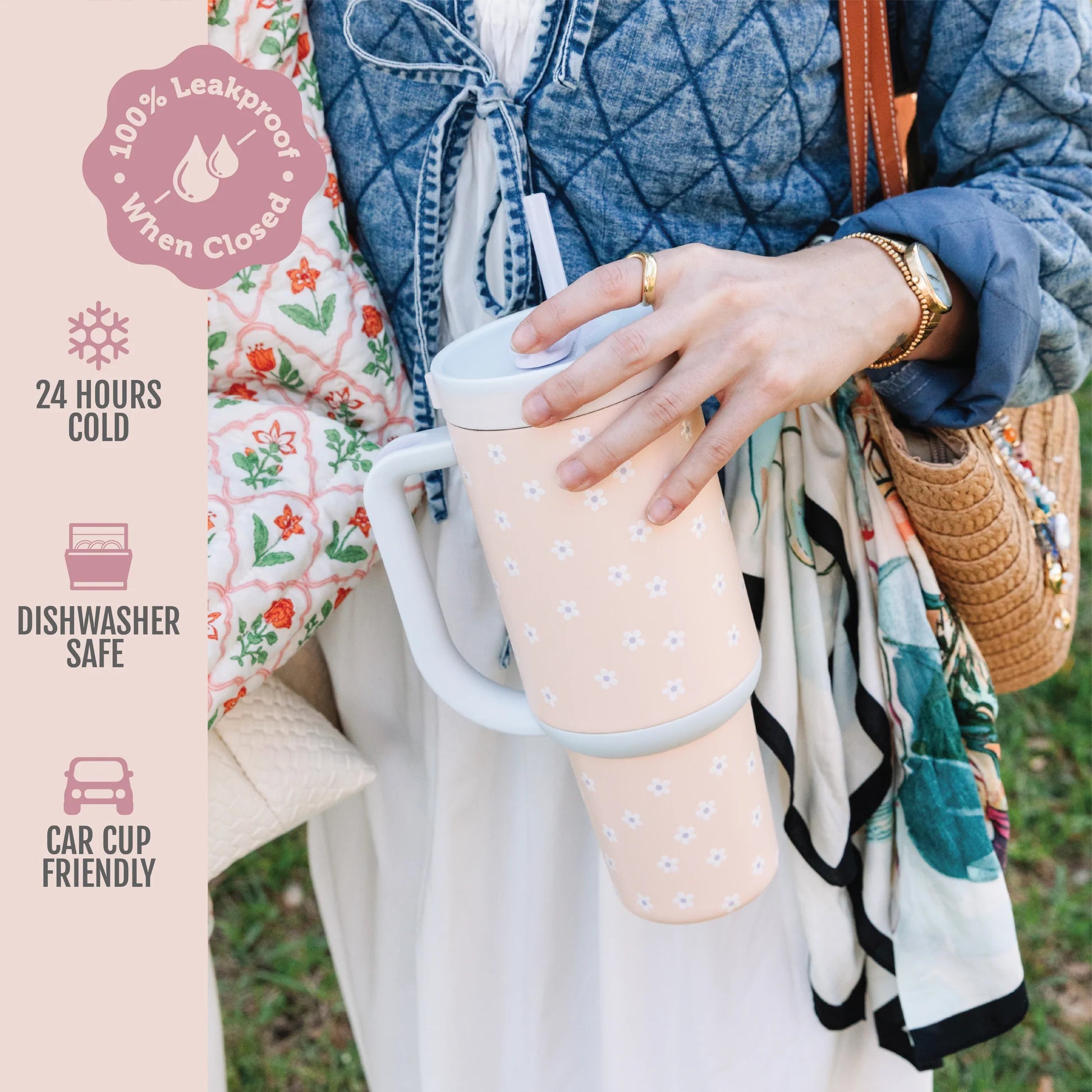 Ello Oasis Stainless Steel Tumbler Daisy 30oz